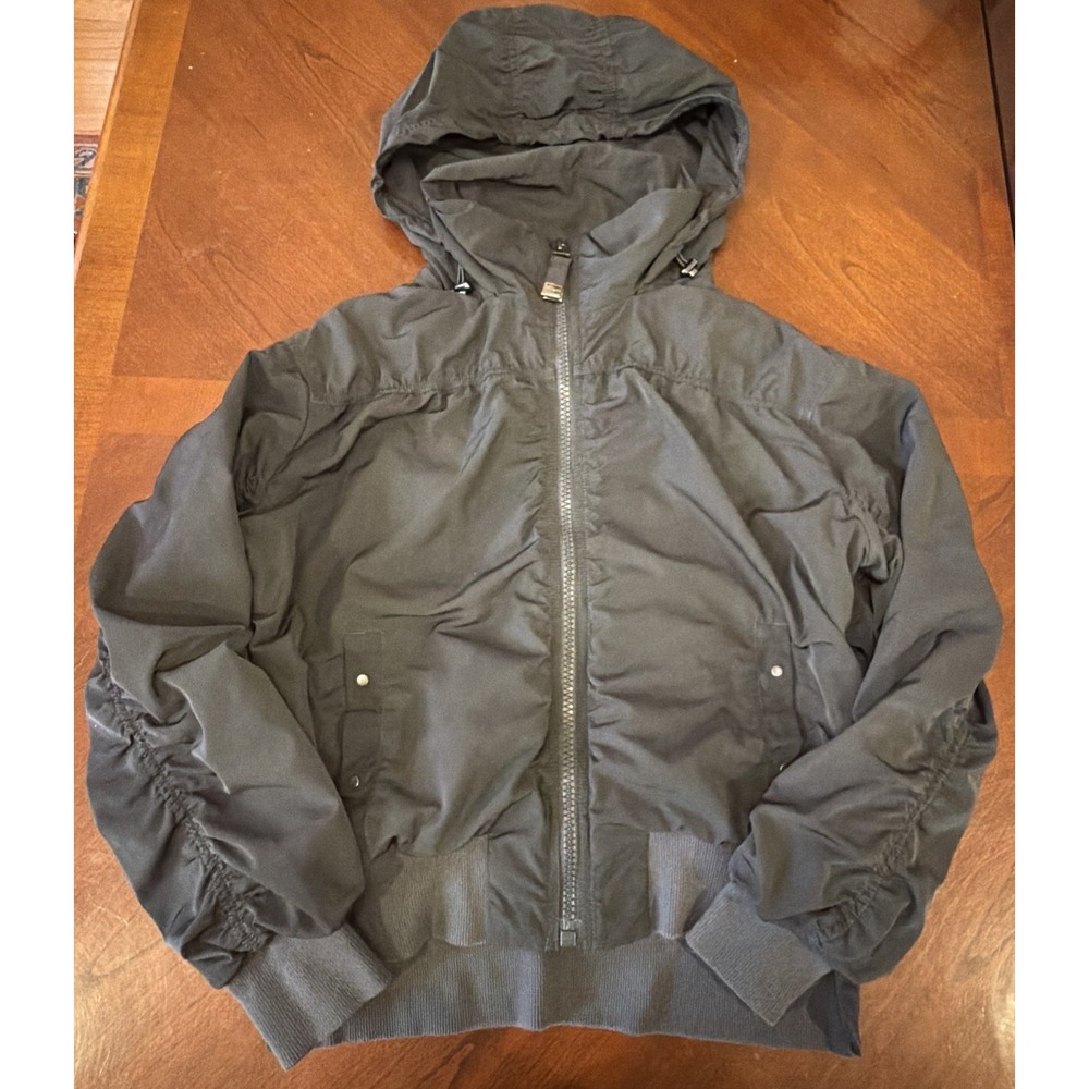 Athleta Jacket Womens Medium Black Jetset Bomber Full Zip Hidden Hood